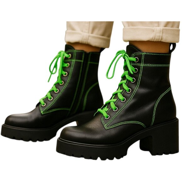 Koi Footwear from Dolls Kill Black and Green Slime Kitana Combat Boots Size 9 - Picture 1 of 14